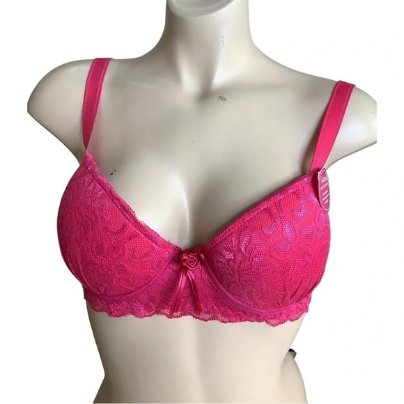 Massam Hot Pink Lace Padded Bra Made in Brazil New with Tags. Underwire Bra - Picture 1 of 8